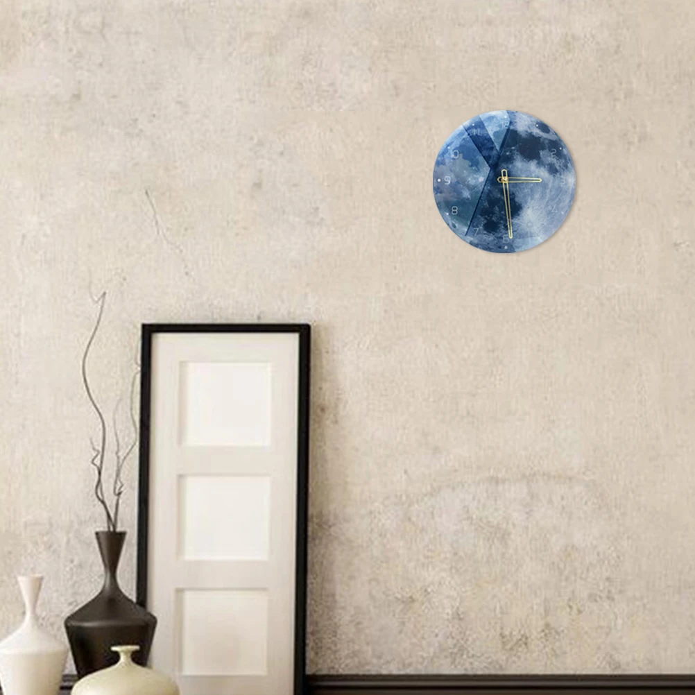 

Wall Clock Silent Without Ticking Decor for Bedroom Living Room Study Office Moon Shaped Hanging Clock Marble Style