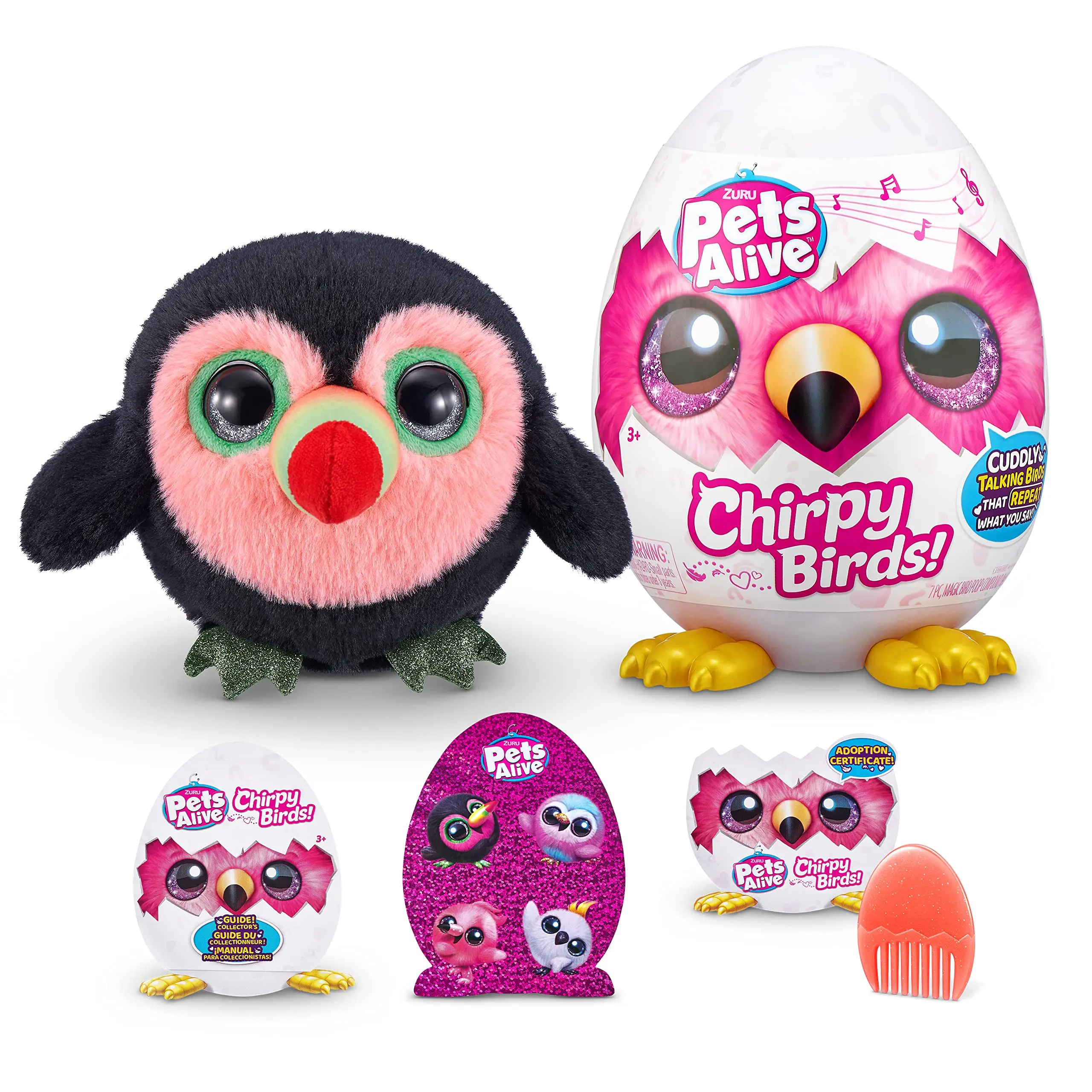 ZURU Pets-cacatúa de Pájaros vivos, búho, flamenco, Tucán, huevo sorpresa electrónico, juguete de Animal de peluche, regalo de niña parlante repetido