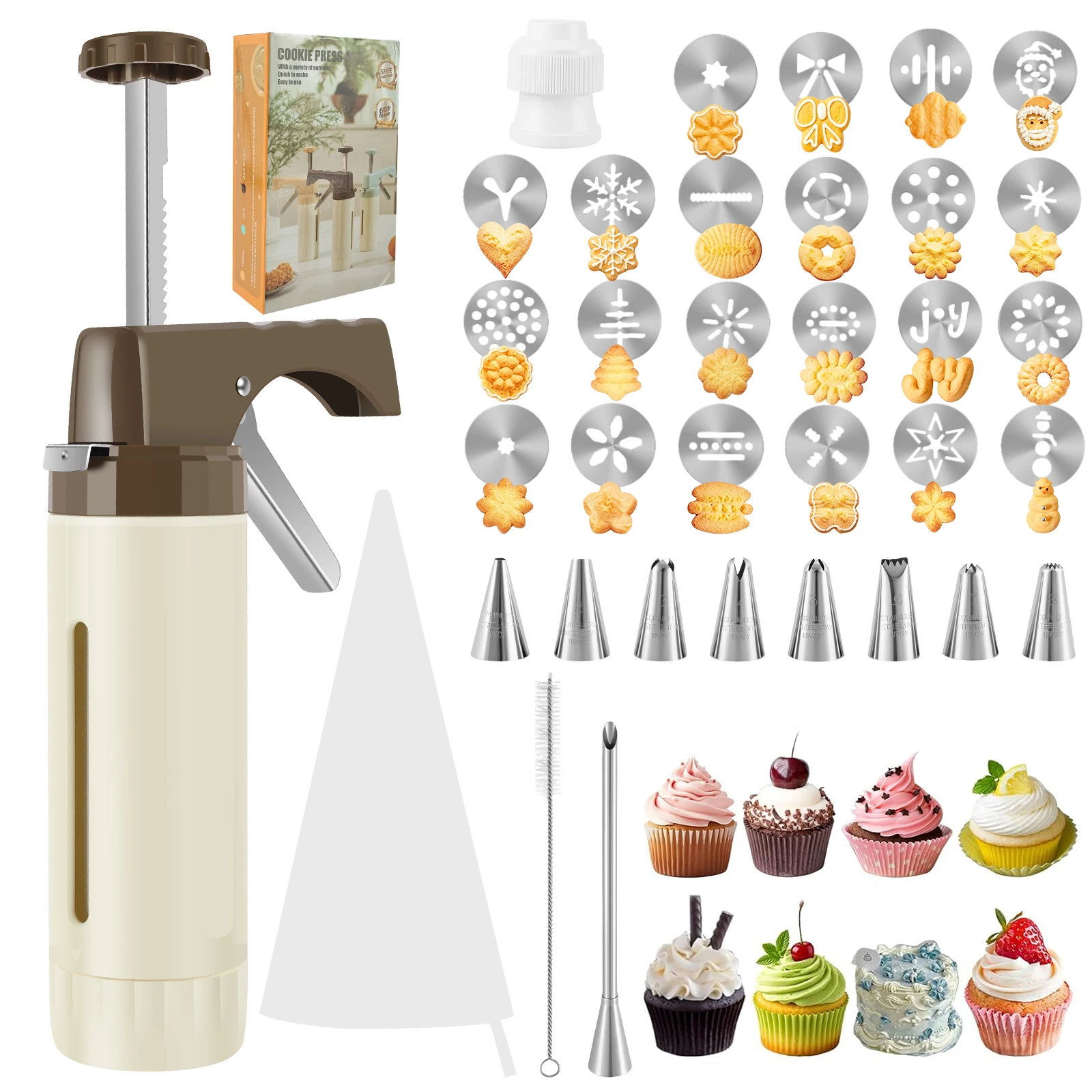Churros Maker Gun - Stainless Steel Cookie Press Gun Kit