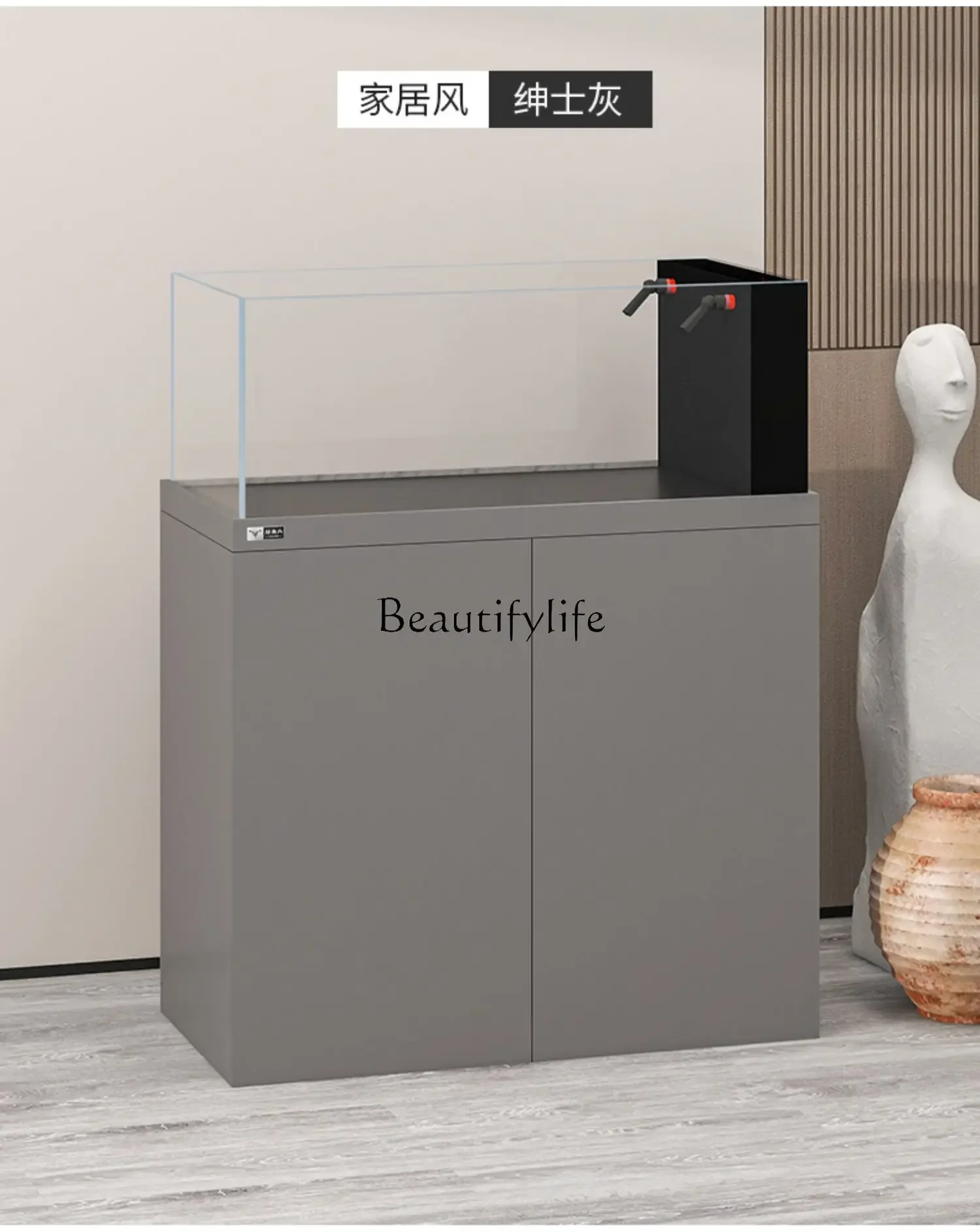 

09Living room ultra-white glass stream South American floor-to-ceiling filter fish tank creative landscaping aquarium