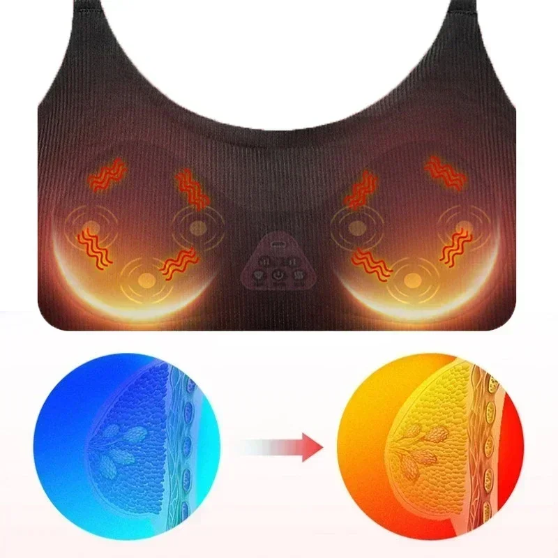 Electric Breast Massager Bra Heating Hot Compress Smart Vibration Stimulator Enhancer Chest Shaping Relaxing Breast Health Care