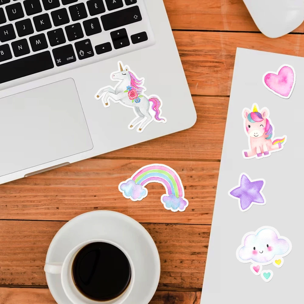 34 buah Set stiker Unicorn pelangi ajaib untuk anak perempuan, Set stiker Decal warna-warni untuk buku tempel, jurnal, perencana, hadiah pesta