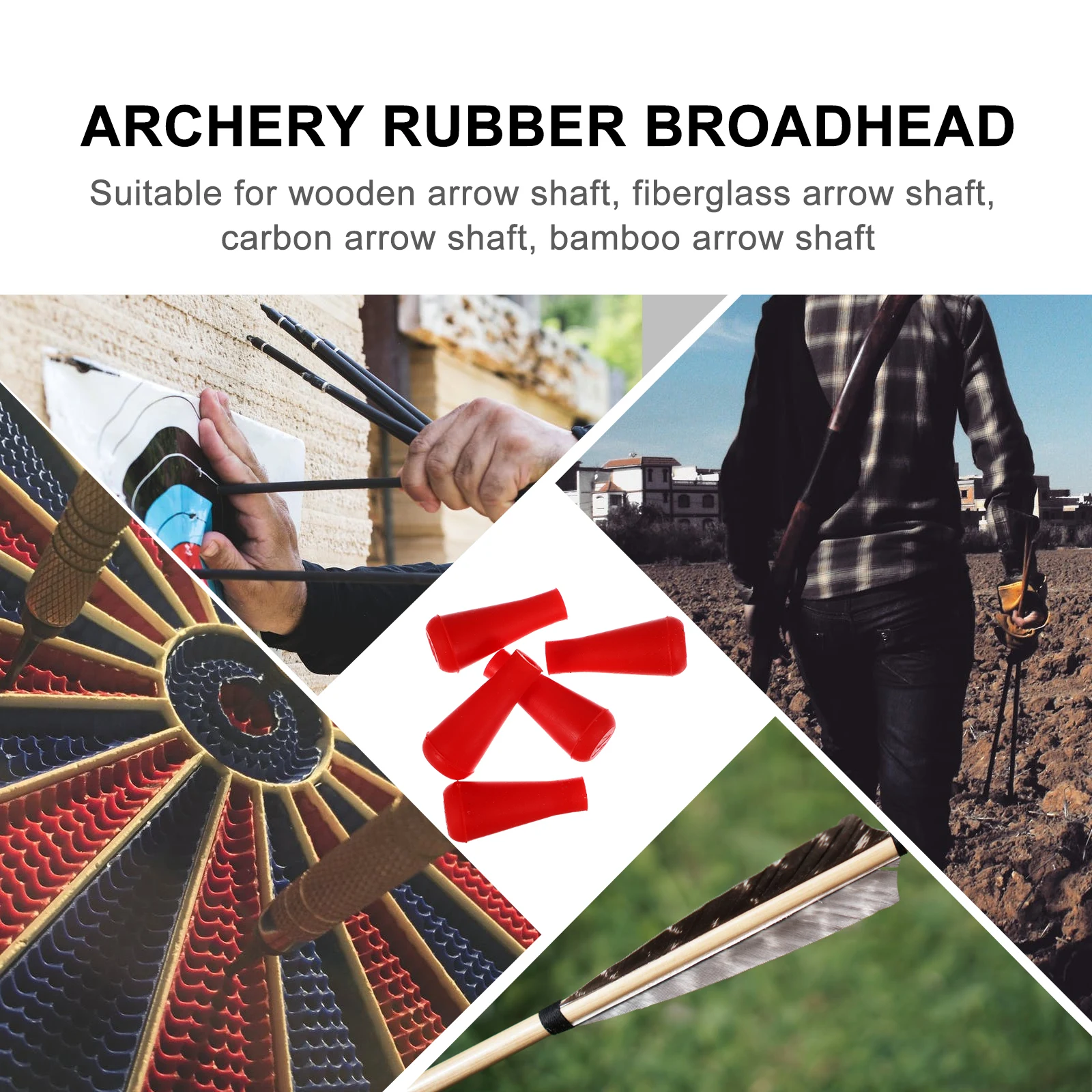 

5Pcs 6Mm Arrowhead Tips for Archery Practice Rubber Blunt Head Replacement Safe Non-Injurious Arrowhead for Outdoor Archery