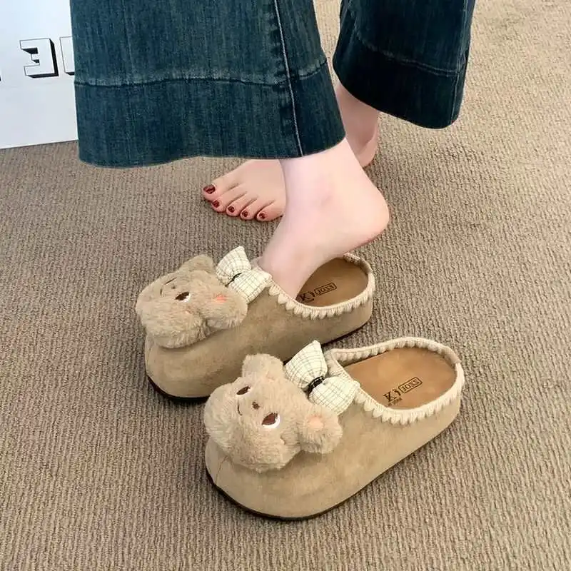 

Cute Bear Slippers for Women Winter Warm Plush Indoor House Slippers Soft Anti-Slip Fuzzy Home Shoes