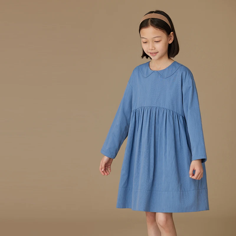 Kids Clothes Girls Clothes 2024 Early Spring New Products Sweet Pink Pure Cotton Contrast Color Collar Shirt Birthday Dress