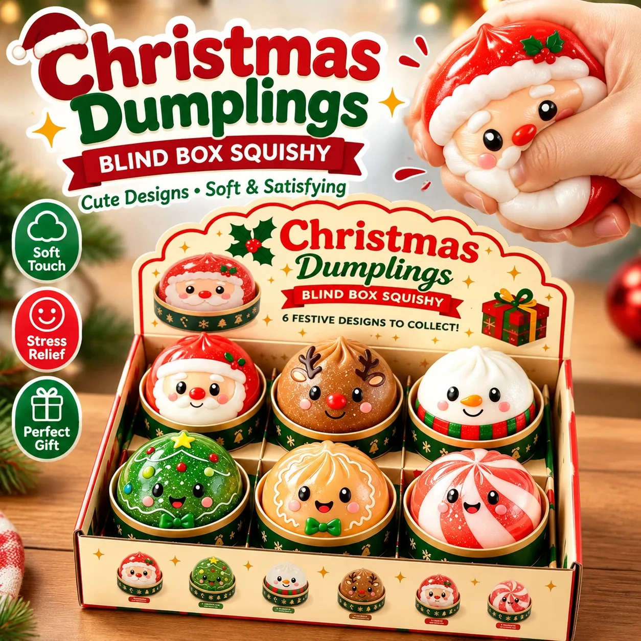 Cross Border Blind Box Christmas Gift Squishy Toy Set Christmas Tree Bun Squeeze Funny Cute Stress Relief Decompression Toy