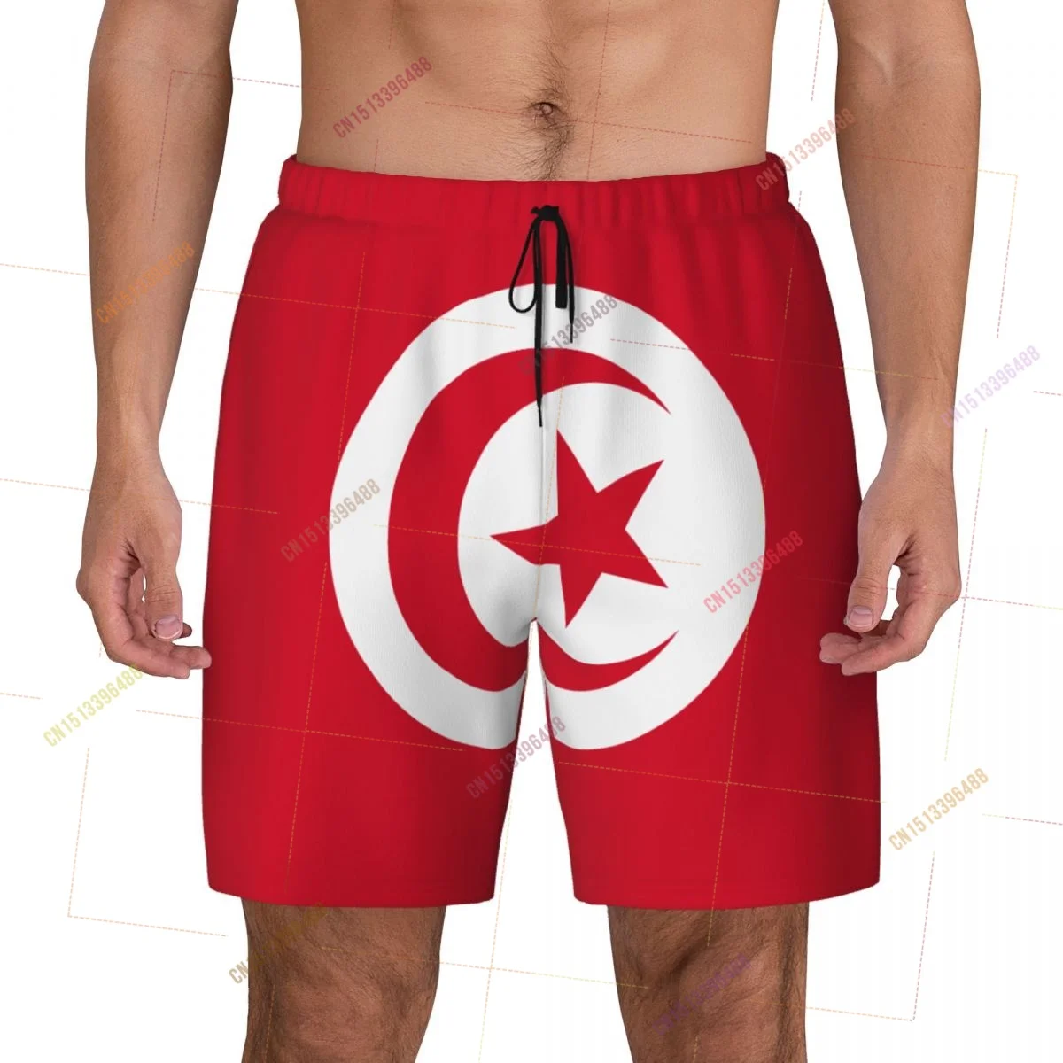 2026 Tunisia Flag Top Print 3D Mens Swimming Trunks Hawaiian Bathing Beach 2 in 1 Quick-Dry Summer Swim Shorts With Pockets