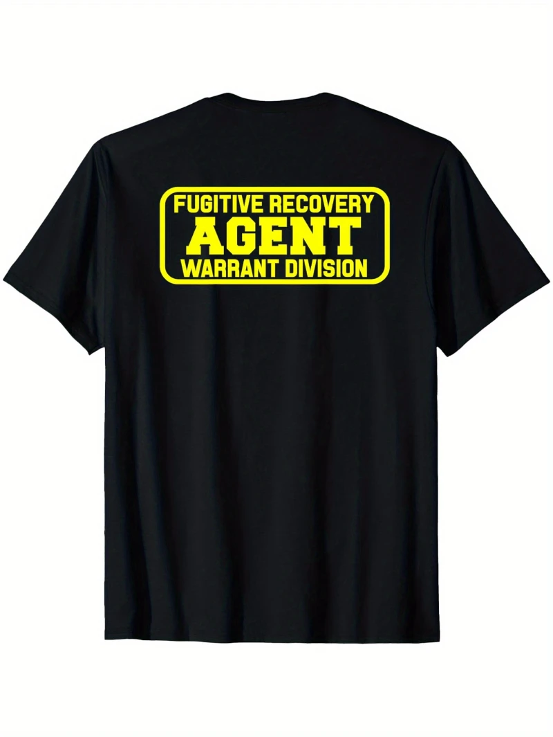 Camiseta para hombre de algodón puro, estilo casual, para uso urbano, con estampado de agente cazador de fugitivos, cazador de recompensas y oficial de fianza.