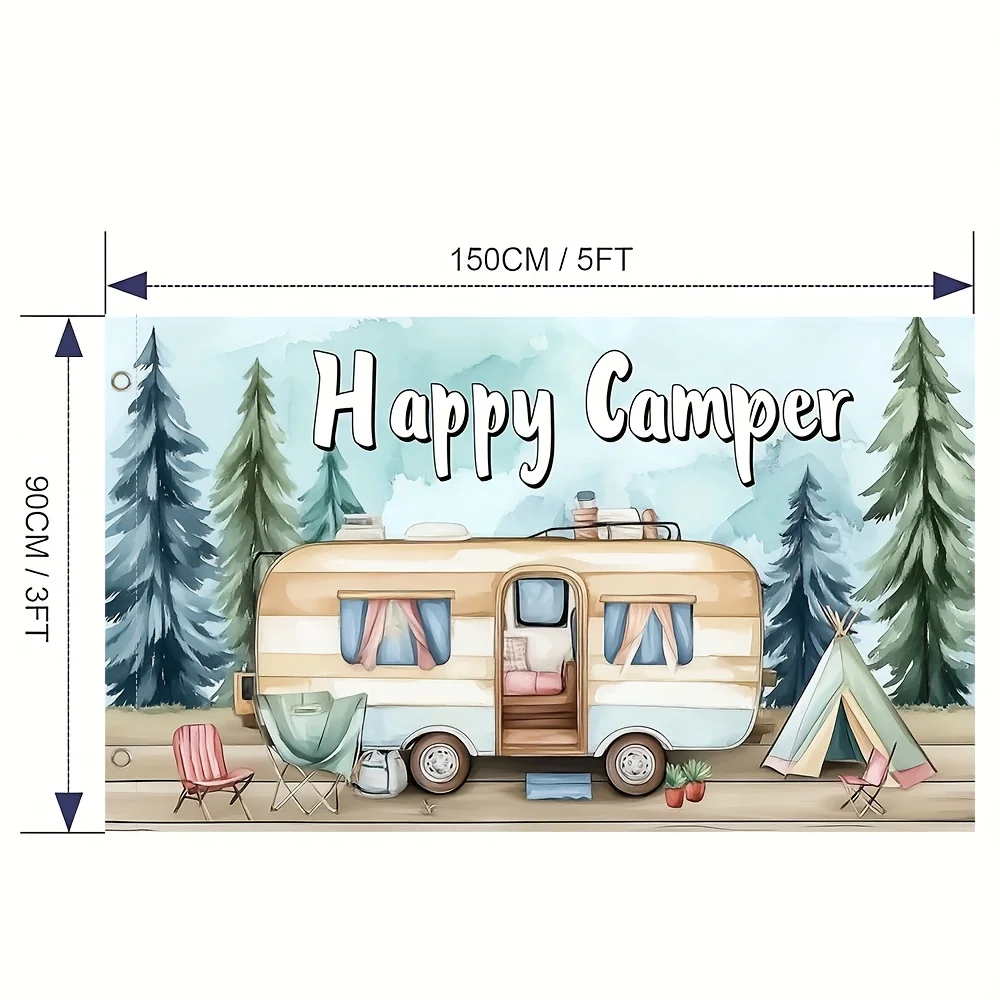 Happy Camper RV Travel Polyester Welcome Flag Outdoor Garden Yard Decor
