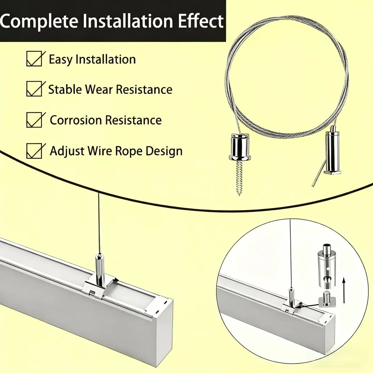 طقم نظام تعليق تركيبات الإضاءة السداسية، طقم كابل سلك معلق للسقف، كابلات تعليق ضوء حوض السمك 3.3/6.6 قدم مختومة