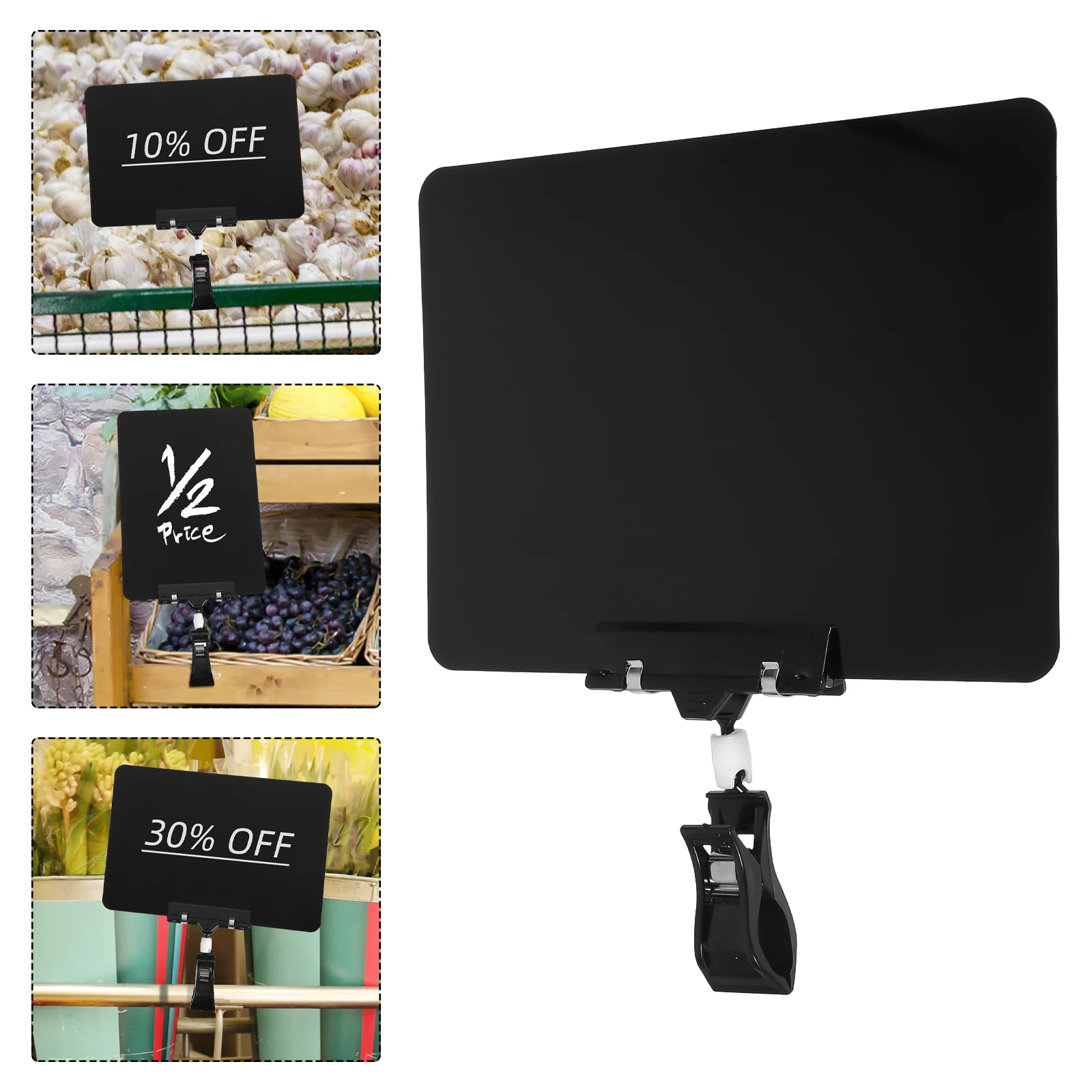 

4pcs Clip Tag Plastic Erasable Double Head Sign Holder For Supermarket Rewritable Clipon Design Retail Display Chalkboard Food
