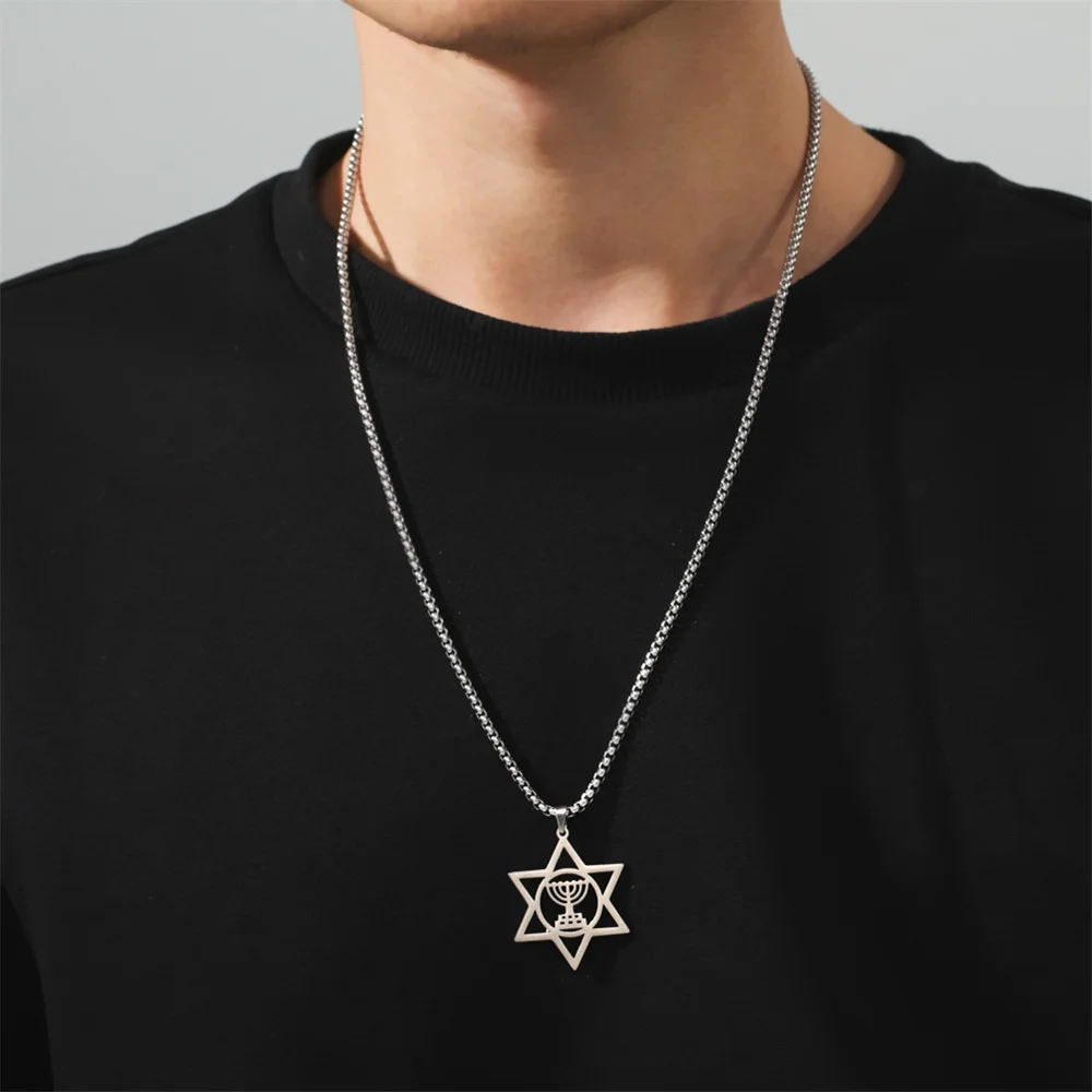 Jeshayuan-قلادة سداسية يهودية من الفولاذ المقاوم للصدأ للرجال والنساء ، نجمة دافيد بيندنت ، سلسلة العنق ، مجوهرات إسرائيل اليهودية اليهودية