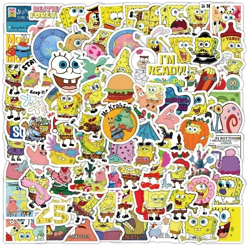 100PCS Spongebob Patrick Star Squidward Cartoon Anime Notebook Phone Case Luggage Guitar Refrigerator Sticker Wholesale