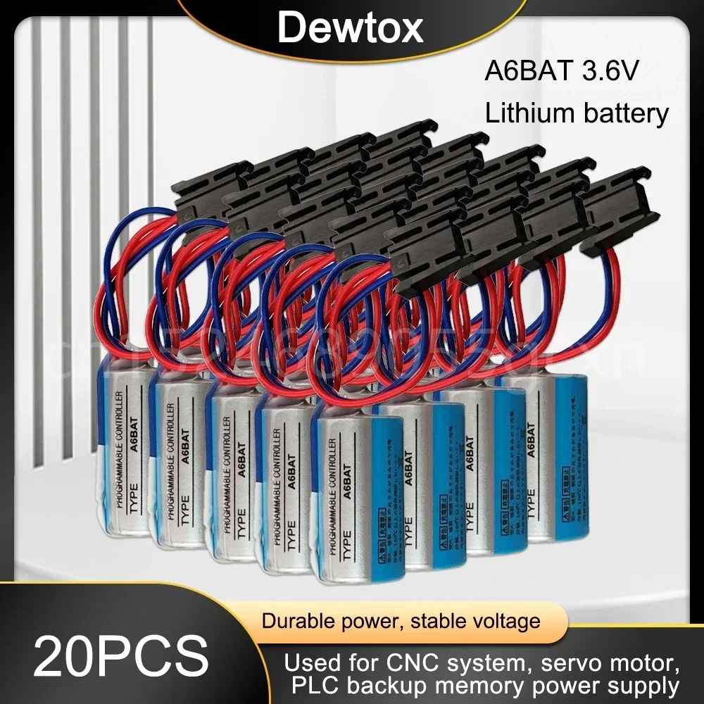 

20pcs Genuine A6BAT 3.6V Programmable Controller Battery for CNC System Servo 1700mAh with Plug ER17330V Lithium 2/3A Battery