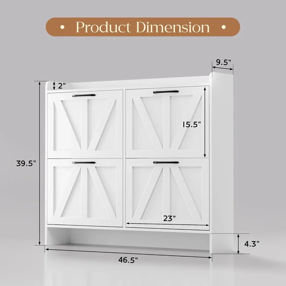 خزانة تخزين الأحذية ذات 4 أدراج قائمة بذاتها، منظم نحيف بأرجل خشبية للمدخل، أبيض #2