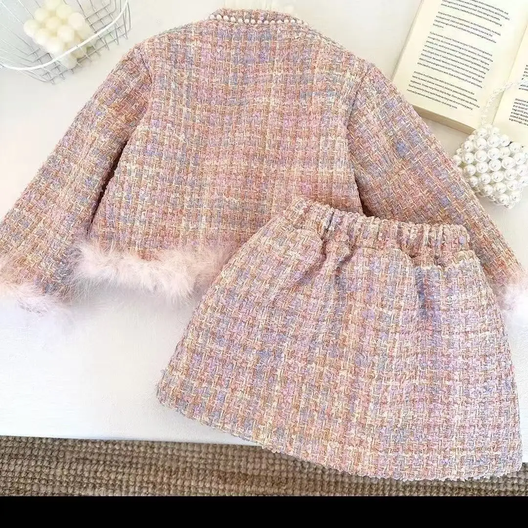 

Kids and Girls' Clothing Set Autumn And Winter 2026 New Collection Children's Coarse Felt Coat+Short Skirt Two Piece Set