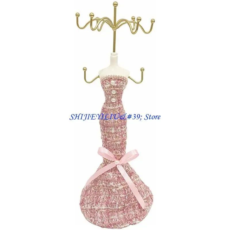E21F Fabric Metal Jewelry Display Stand Human Holder For Earrings Rings Amulets Stable Storage Home Boutique Use