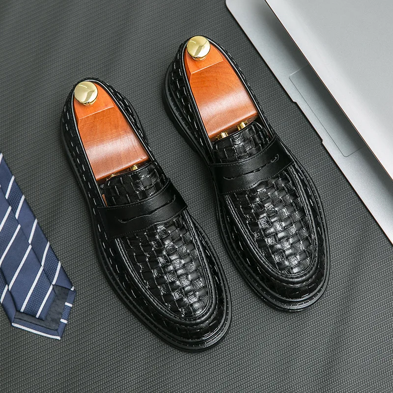 Leather Shoes for Men Office 2024 Weave Men Dress Shoes Italian Formal Loafers Men Fashion Shoes Zapatos De Cuero Para Hombre