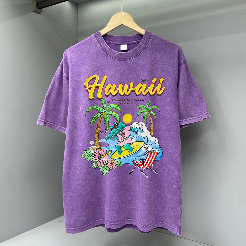 Hawaii Positive Vibes Optimism Printed Men T Shirt Fashion Cotton T-Casual Loose Streetwear Breathable Tops Oversize Tees