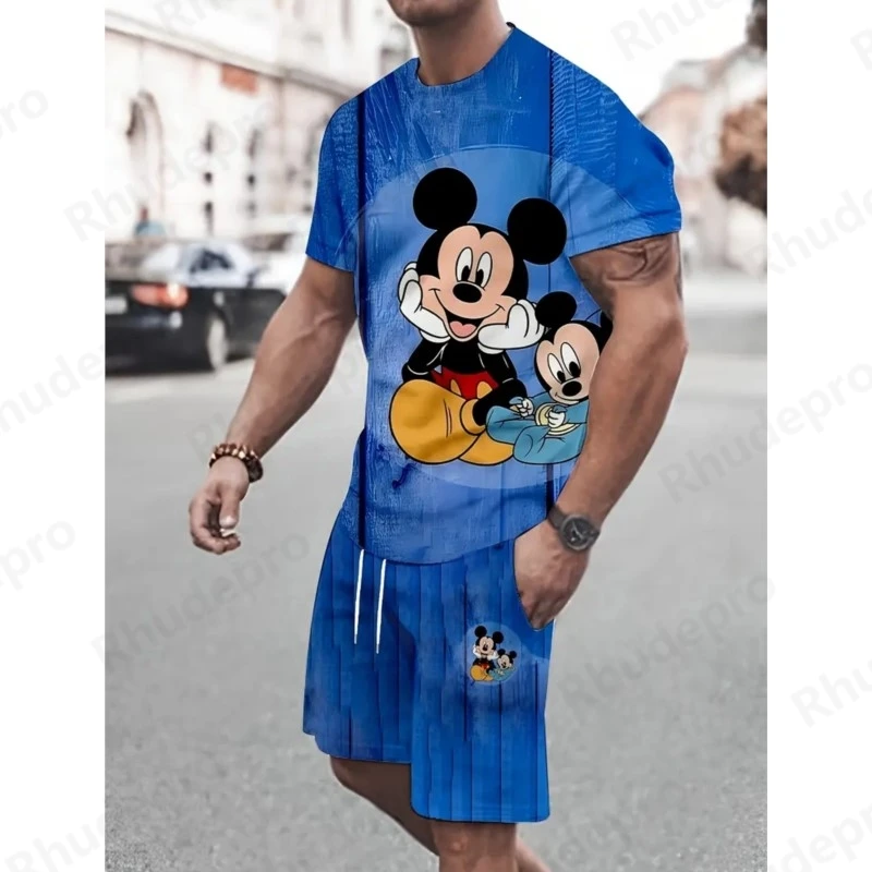 

Disney Fashion Mickey Mouse Printed Short Sleeve Outdoor Summer T-shirt Suit Casual O-Neck Tops Tees 3D Printed T Shirt Set