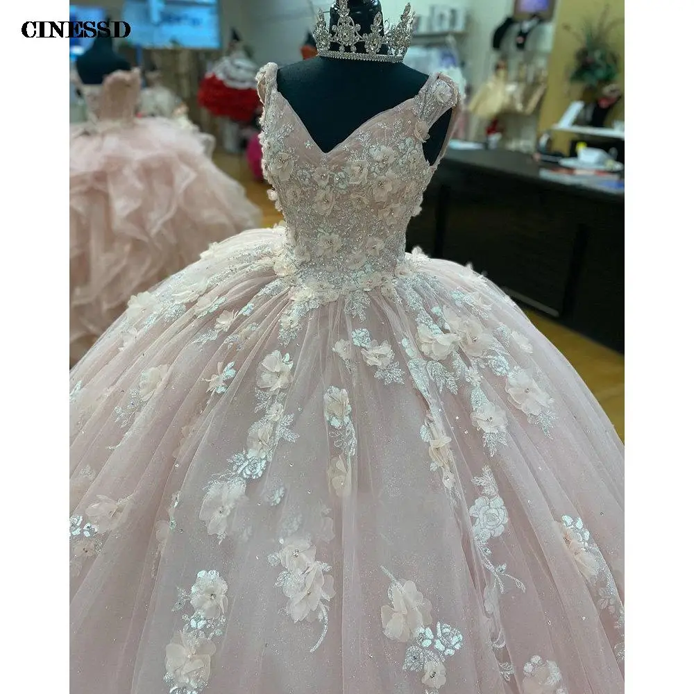 فساتين Quinceanera الوردي قبالة الكتف ، ثوب الكرة ، الزهور المصنوعة يدويا ، يزين الأزهار ، مشد الدانتيل ، الحلو 15 ملابس الحزب