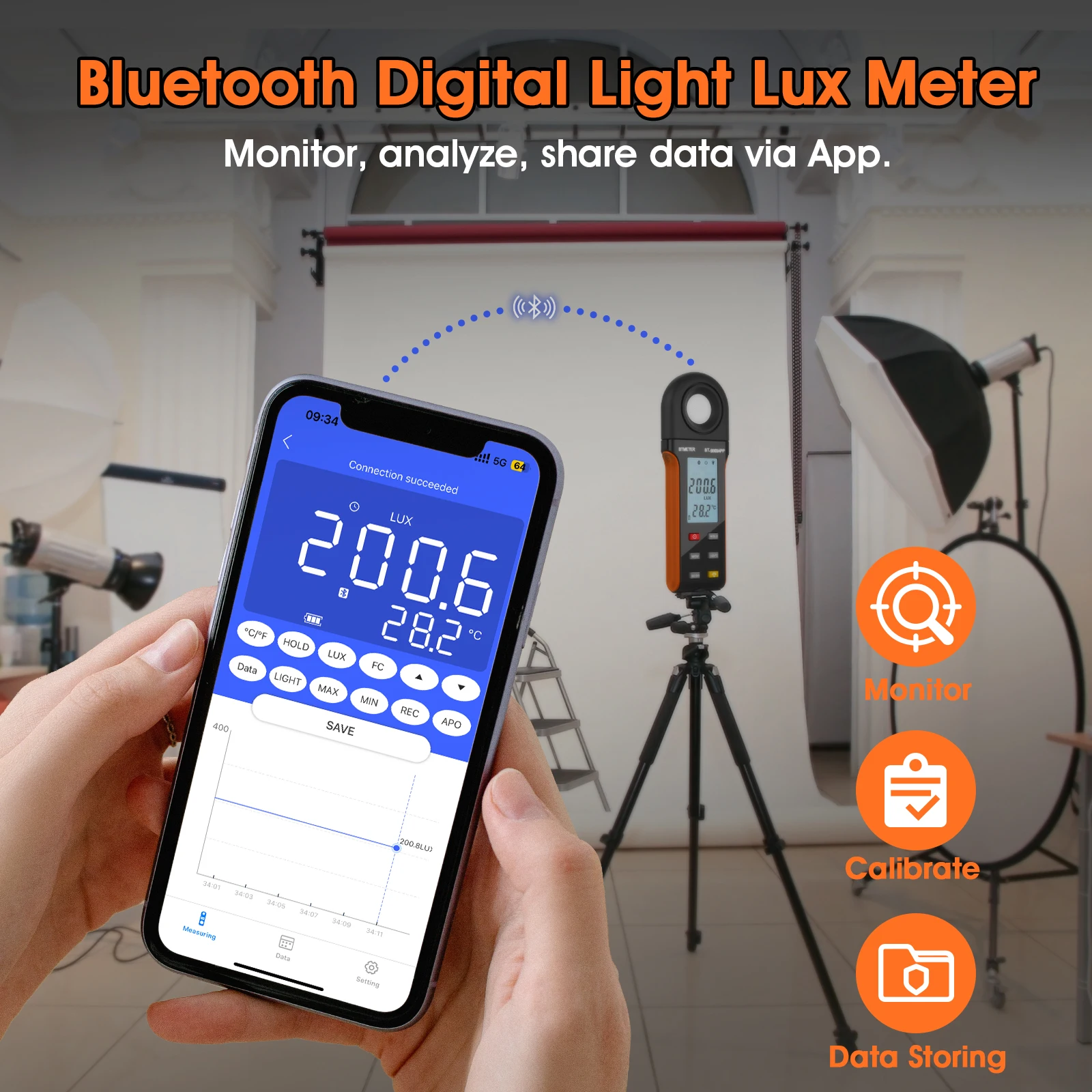 Digital Lux Meter 400000 Lux Light Intensity Tester 0.1 Resolution Rotatable Sensor LCD Display Photometer Illuminance Meter