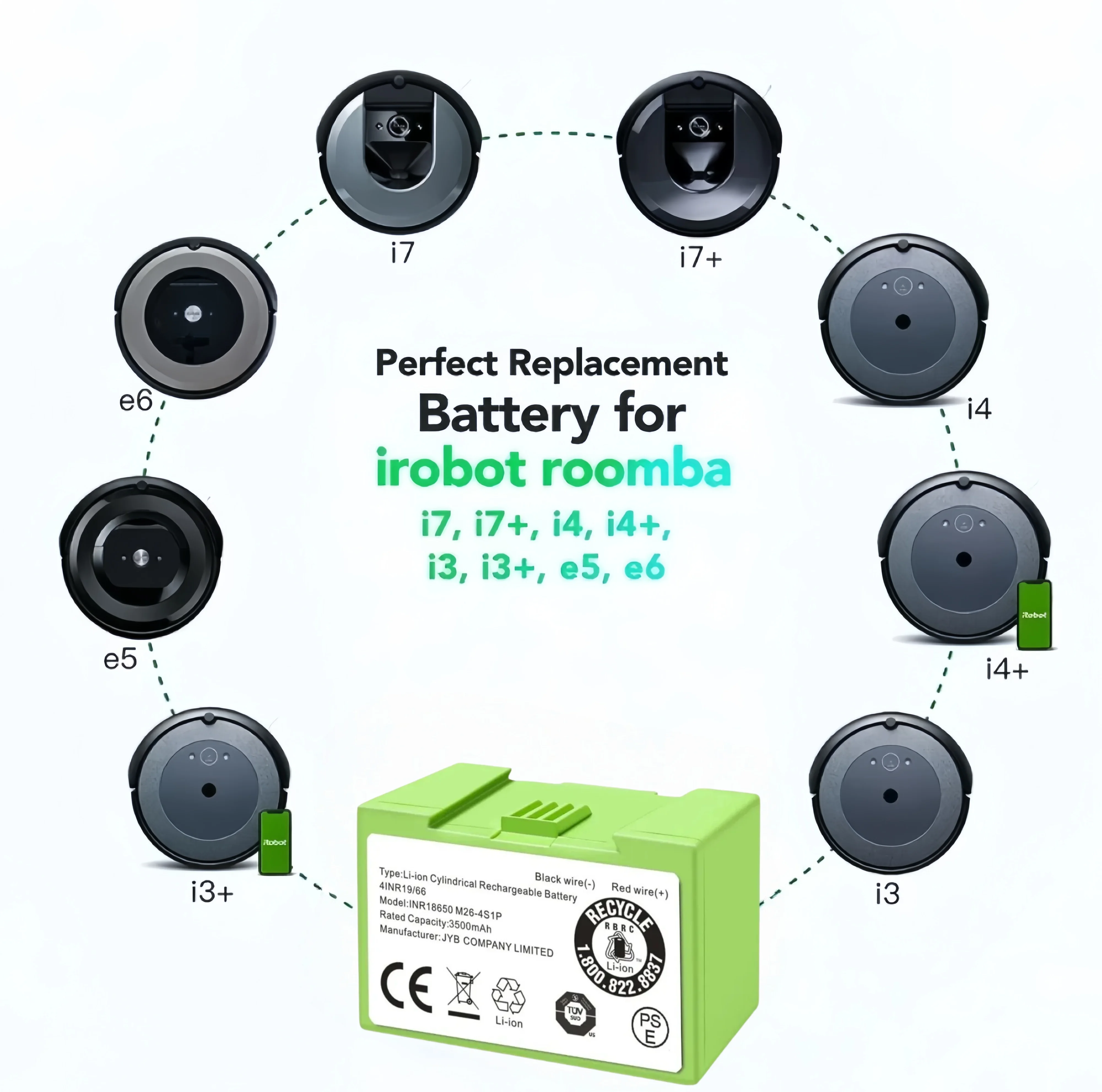 

14.4V 3000mAh Battery for iRobot Roomba i7+ e5 - Replacement i7 for 7150 7550 i3 3150 i3+ 3550 i4 4150 Accessories