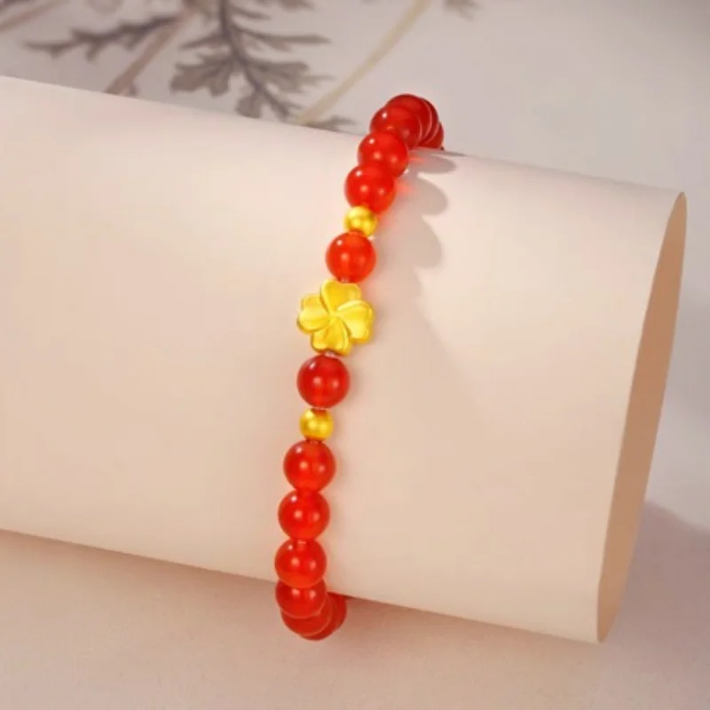 

Comfortable Classics Delicate Red Beads New Lucky Grass Sand Gold Bracelet Needlework Agate Hand String Jewelry Ladies' Gifts