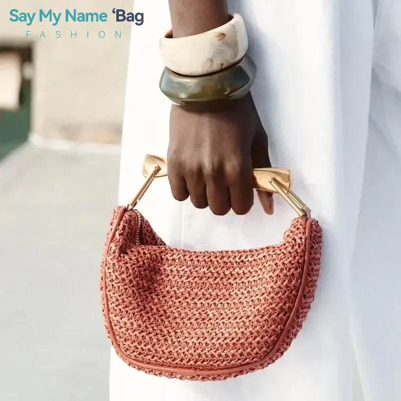 

Luxury Z Design Gold Handle Handbag Delicate Woven Tote Bag Creative Chain Woven Crossbody Bag High-end Chocolate Braided Bag