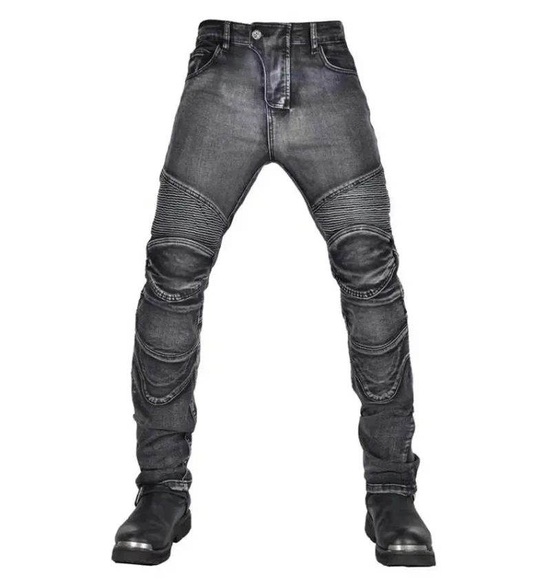 

New style European and American popular fashion motorcycle anti-fall riding pants men's casual retro washed torn old gray blue