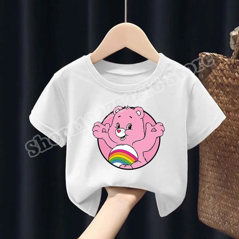 

Детская футболка с короткими рукавами Carebears, хлопковые топы с принтом букв A-Z для девочек, повседневные футболки с круглым вырезом, летняя одежда в стиле каваи