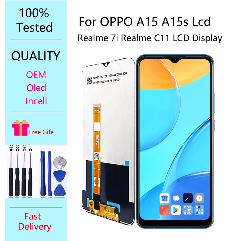 oppo-a15-a15s-lcd、oppo-a35-タッチスクリーンデジタイザーアセンブリ、realme-7i-realme-c11-lcdディスプレイ交換用、100-テスト済み