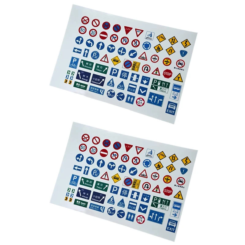 2PCS 1/64 Scale Traffic Sign/Road Marking Pattern Sticker 15X10cm Miniature Scene Stickers for Diorama Model Railroad DIY Kits