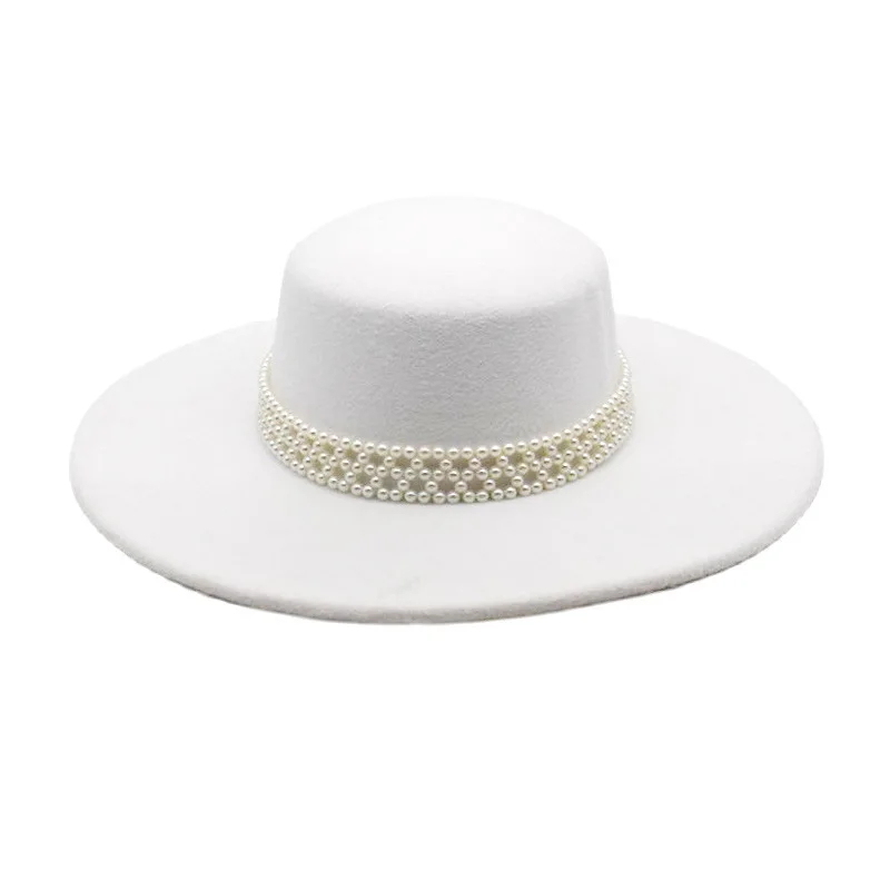 

Women's british top hat Men's panama hats Cowboy jazz free shipping luxury fedora elegant women's Flat wide brim chapel pearl