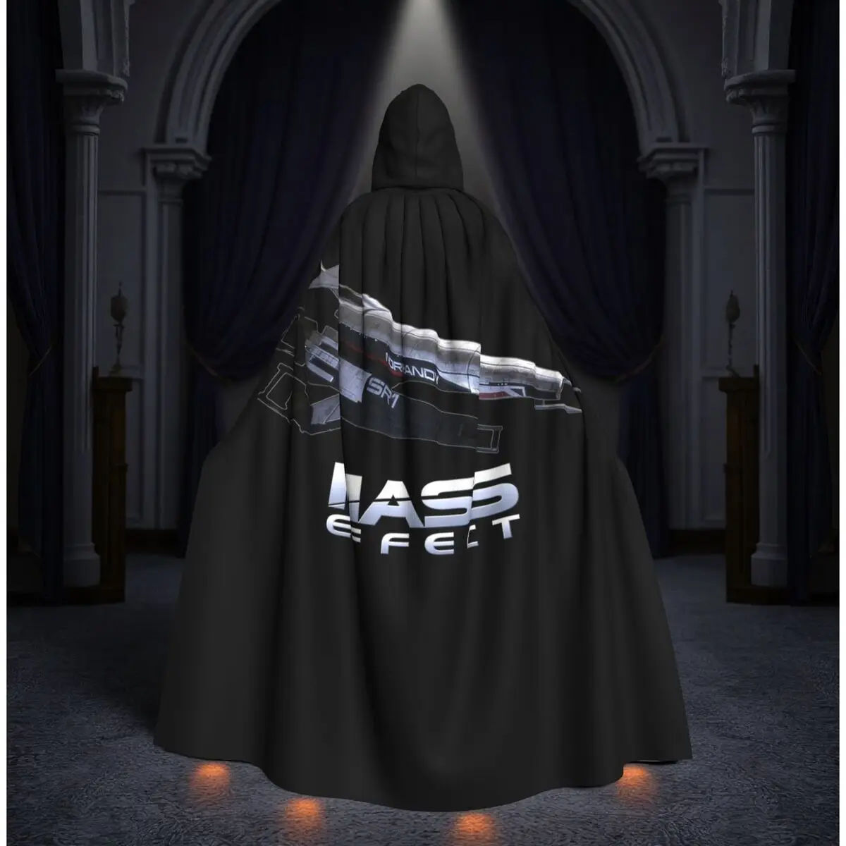 

Mass Effect Normandy SR1 Long Hooded Cloak Witch Medieval Costume Cosplay Cape HalloweenVampire Adult Unisex