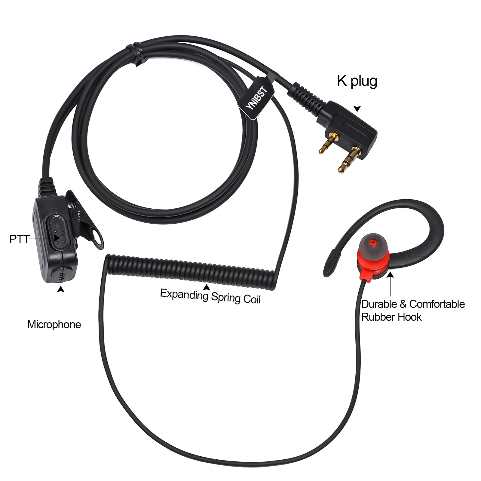 Zwei-Wege-Radio 2 Pin K Kopf weichen Ohr Haken Ohrhörer Walkie Talkie Headset mit Mikrofon Ptt für Baofeng UV-5R BF-888s Kenwood Retevis – Detail 8