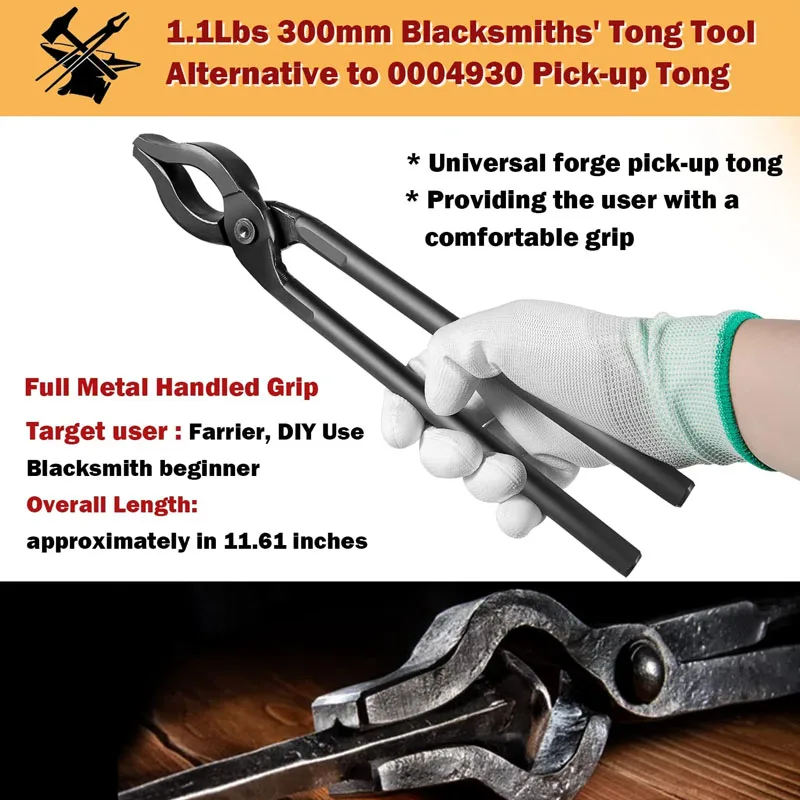 NONY 0004930-300 Blacksmiths\' Tong Hand-madeTool for Blacksmith Beginner, Farriers, and Knife Maker (1.1Lbs,11.6in)