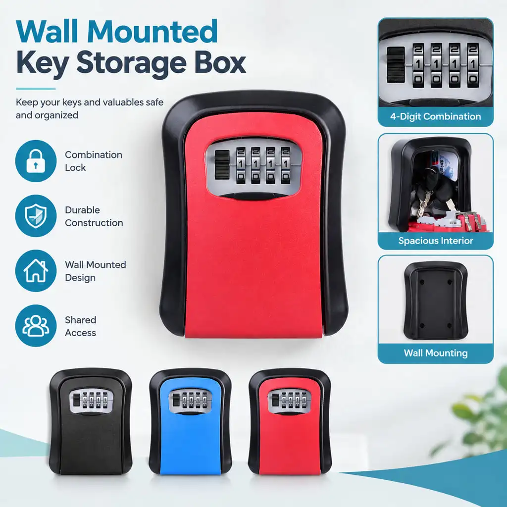 1PC Key Lock Box Wall Mount Key Safe Storage Holder For Spare Keys Home Security Door Office Garage Accessories Security Box