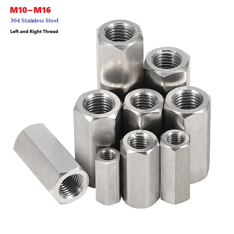 Stainless Steel Left And Right Thread Hexagon Hex Extend Long Lengthened Rod Connector Joint Sleeve Tubular Coupling Nut M10~M16