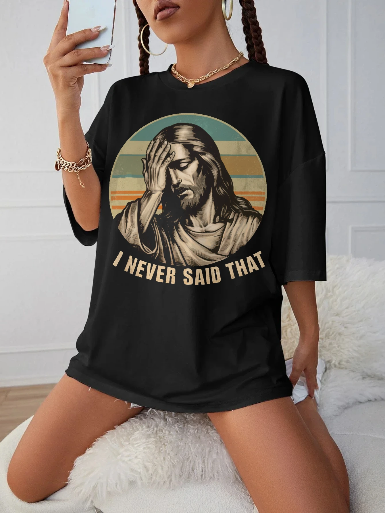 

Я никогда не сказал, что Одежда для беременных для позднего беременности Черная свободная футболка с круглым вырезом, удобная для женщин