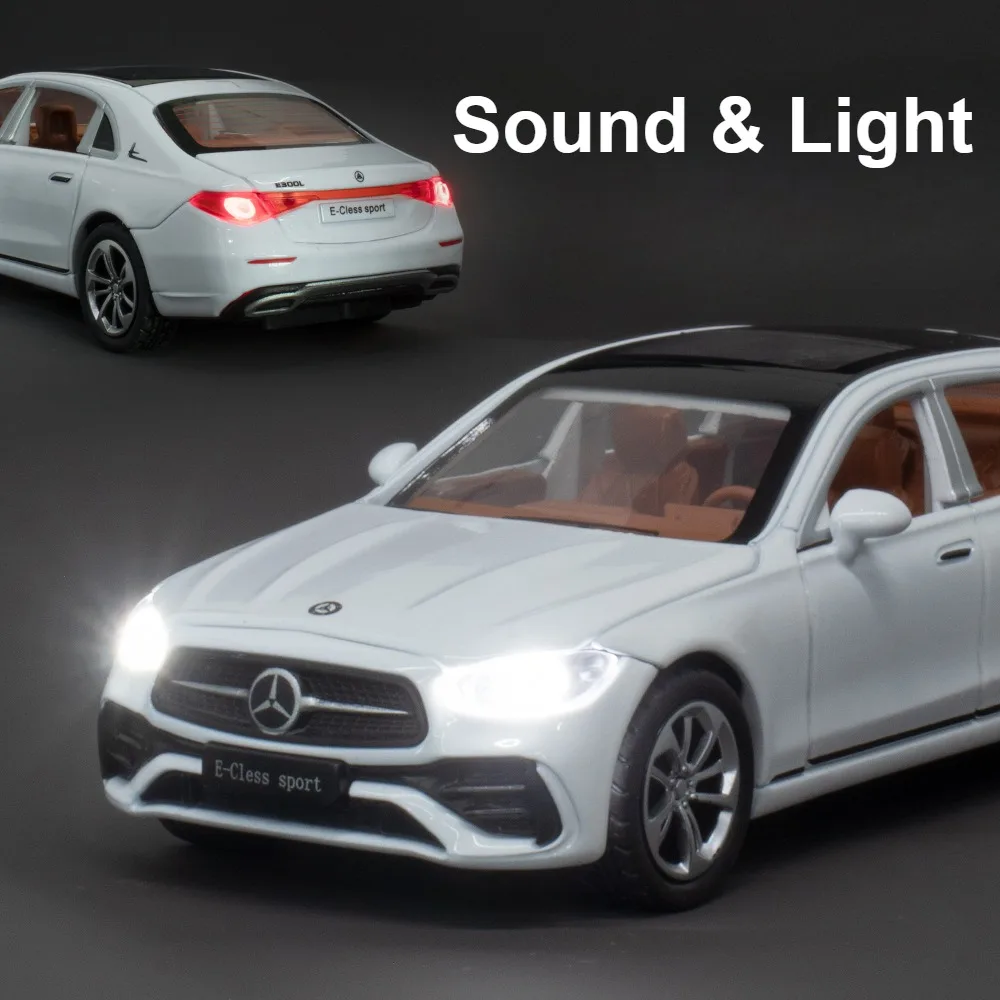 1:32 Mercedes-Benz E300L Alloy Car Model Toy Simulation Diecast Metal Doors Opened Sound Light Pull Back Vehicle Collection Gift