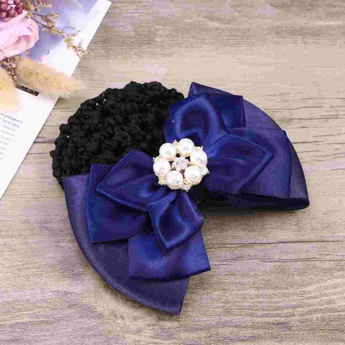 Flight Attendant Nurse Bun Bow Headdress Hair Snood Net Mesh Hair Clip Cross Bow Office Elastic Hairpin for