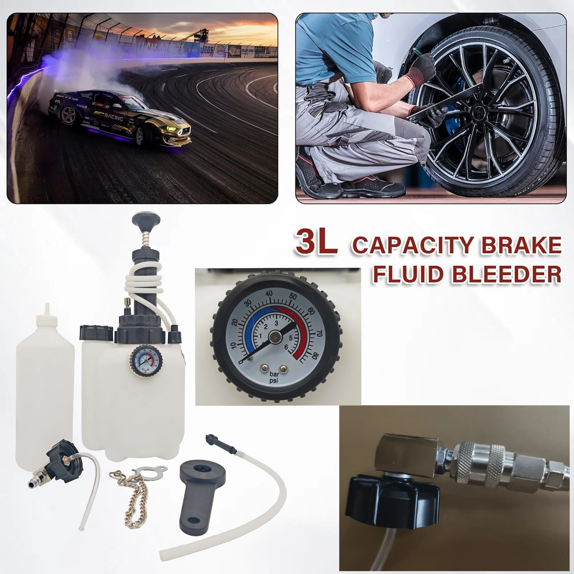 3L Manual Brake Oil Bleeder Voltage Display Car Manual Brake Bleeder Fluid Oil Changer Clutch Bleeding System for Car Motorcycle