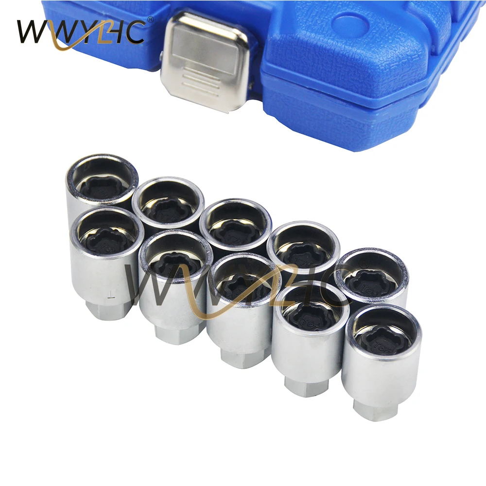10Pcs for  Wheel Lock Key&Lug Nut Anti-Theft Wheel Lock Removal Tool Set with Socket