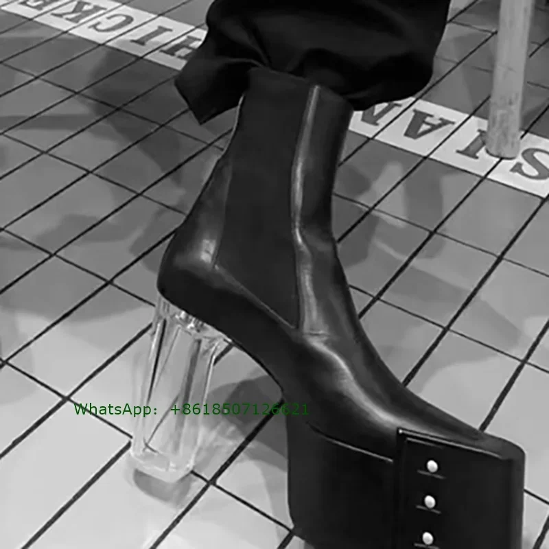 Metal Square Toe Chelsea Boots Women New Thick Heel All-Match Elastic Ankle Boots