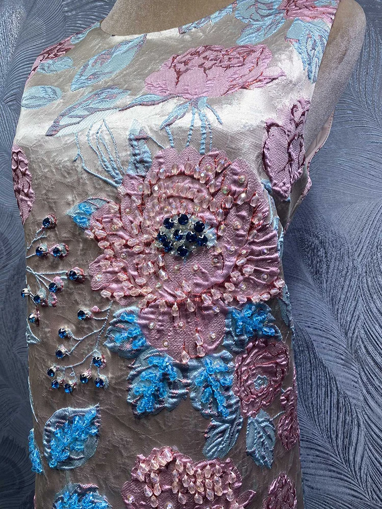 DLDENGHAN ชุดเดรสสั้นผ้าแจ็คการ์ดประดับลูกปัดสำหรับผู้หญิง คอลเลคชั่นต้นฤดูใบไม้ร่วง แฟชั่นเสื้อผ้าสตรี