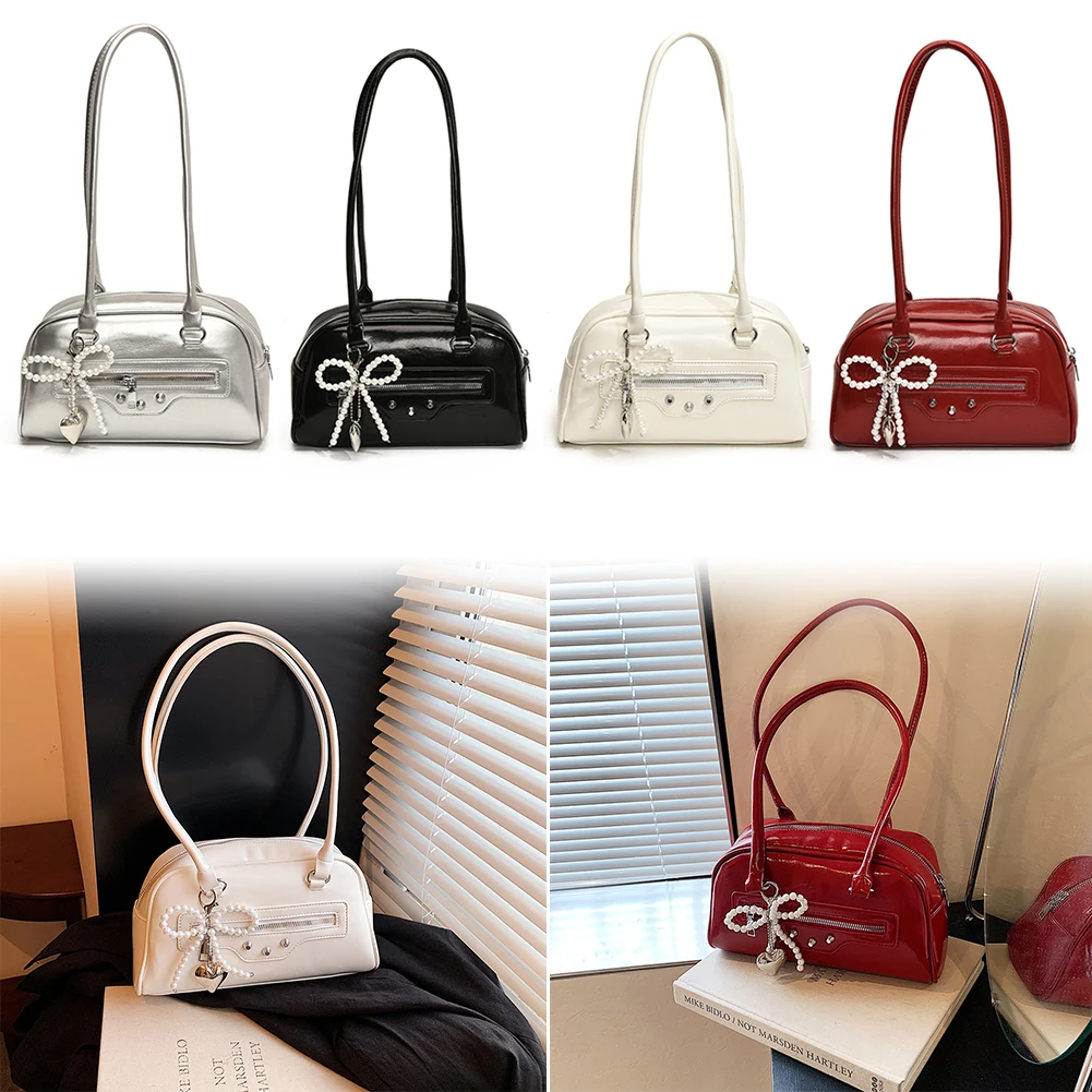 

Женская сумка через плечо из искусственной кожи, модная сумка-тоут, большая вместительная элегантная сумка на плечо с застежкой-молнией и подвеской в виде банта, уличная дорожная сумка