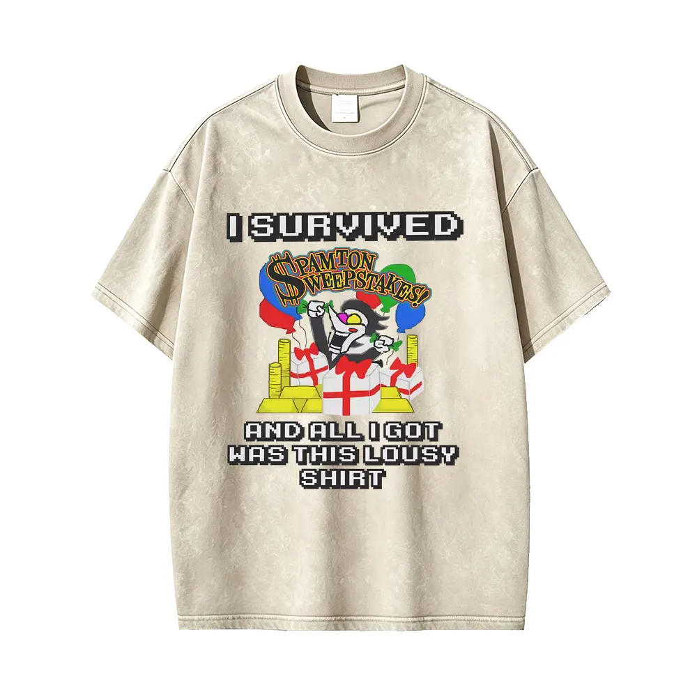 

Washed Vintage Game Deltarune Spamton I Survived and All I Got Was This Lousy Shirt Funny Meme T-shirt Men Casual Humor T Shirts