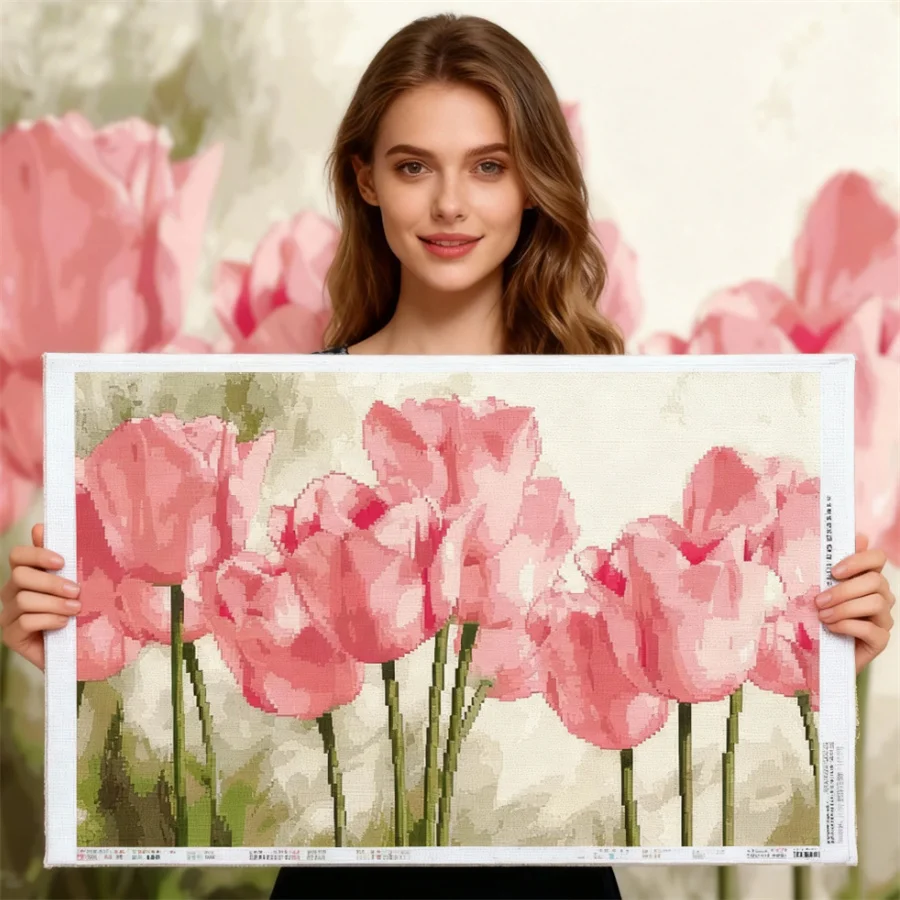 

Flowers Rose Tuilp Poppy Pre-Printed Cross Stitch Full Kit Embroidery Sewing Handicraft Craft Hobby Package Room Decor Wholesale