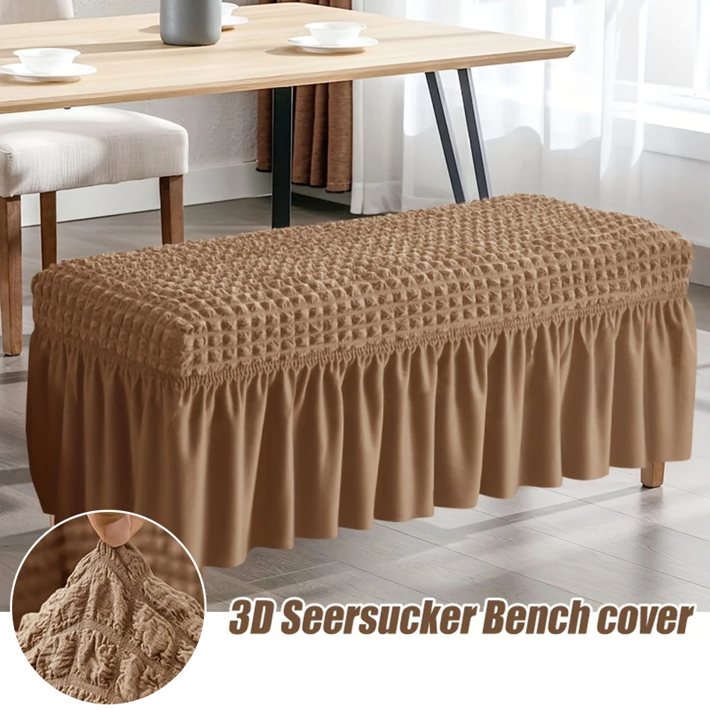 1pc Stretch Long Bench Cover with Skirt Rectangular Piano Stool Covers Solid Color Chair Slipcover Home 3D Bubble Grid Design